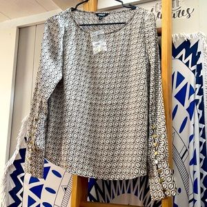 EXPRESS Gold Button Sleeved Blouse Tan/Black/White